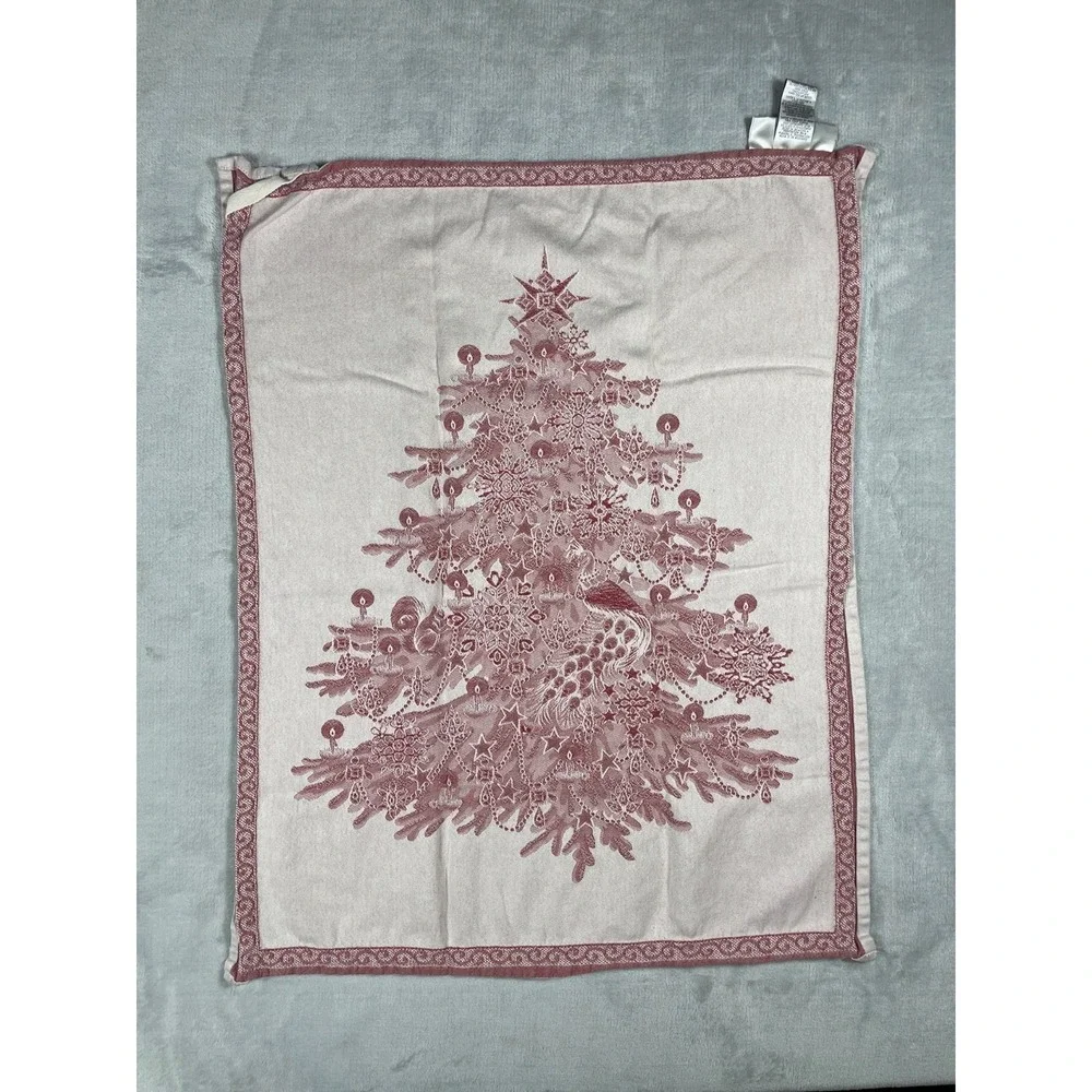 Williams Sonoma Christmas Tree Kitchen Towel Red White Cotton Italy Holiday